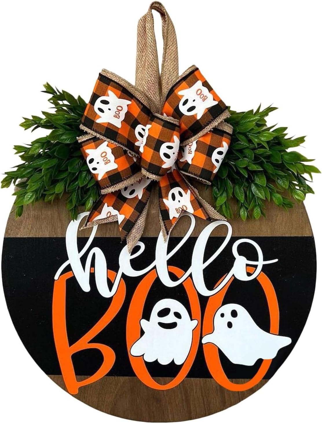 Halloween Door Wreath with Ghost Welcome Sign