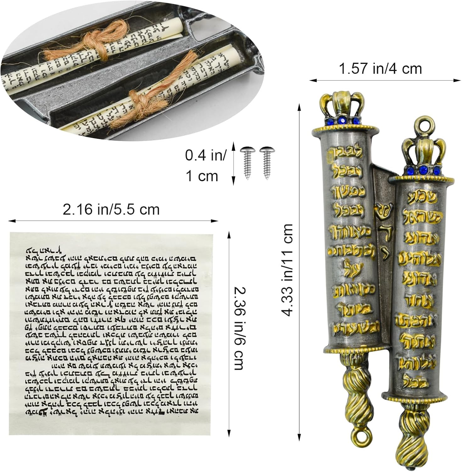 MrMrKura Gold Metal Mezuzah with 2 Scrolls