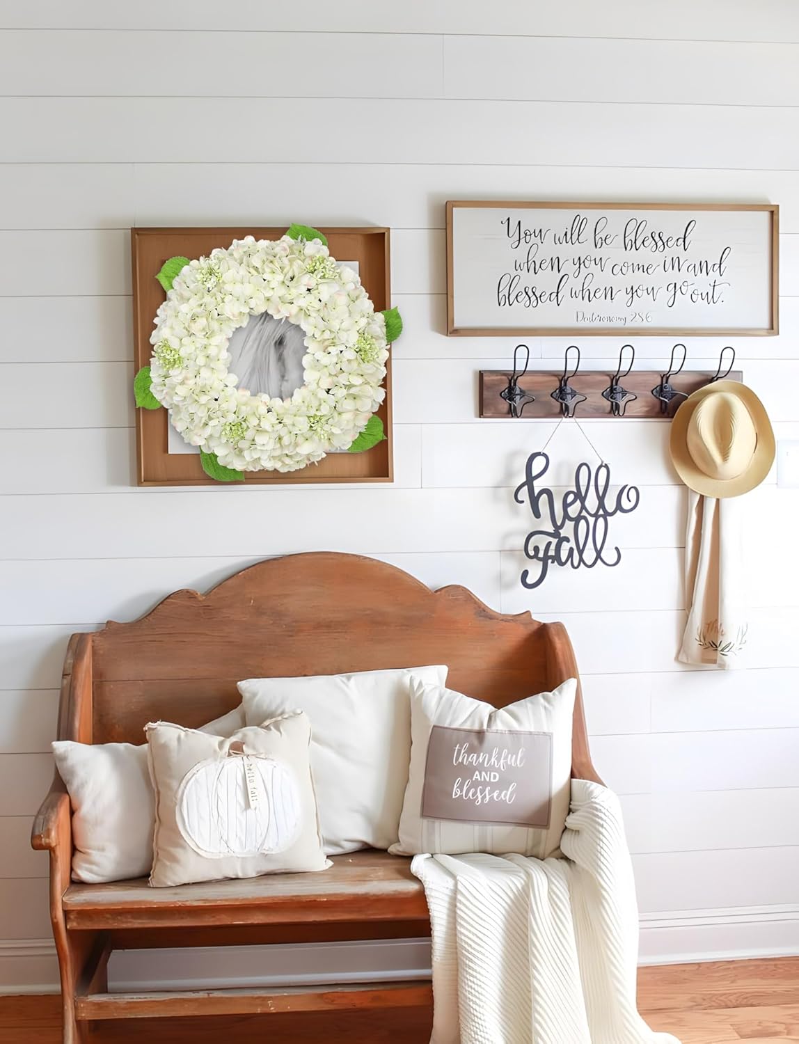 20 Inch Artificial White Hydrangea Door Wreath