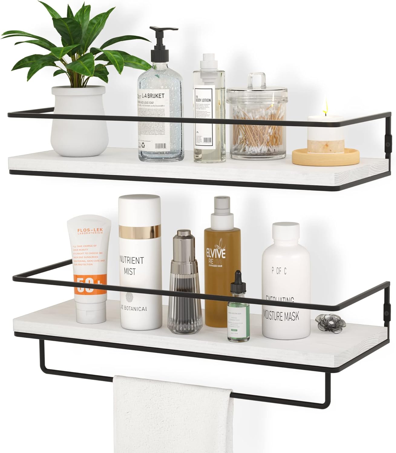 ZGO Floating Shelves Wall Set of 2 with Towel Rack