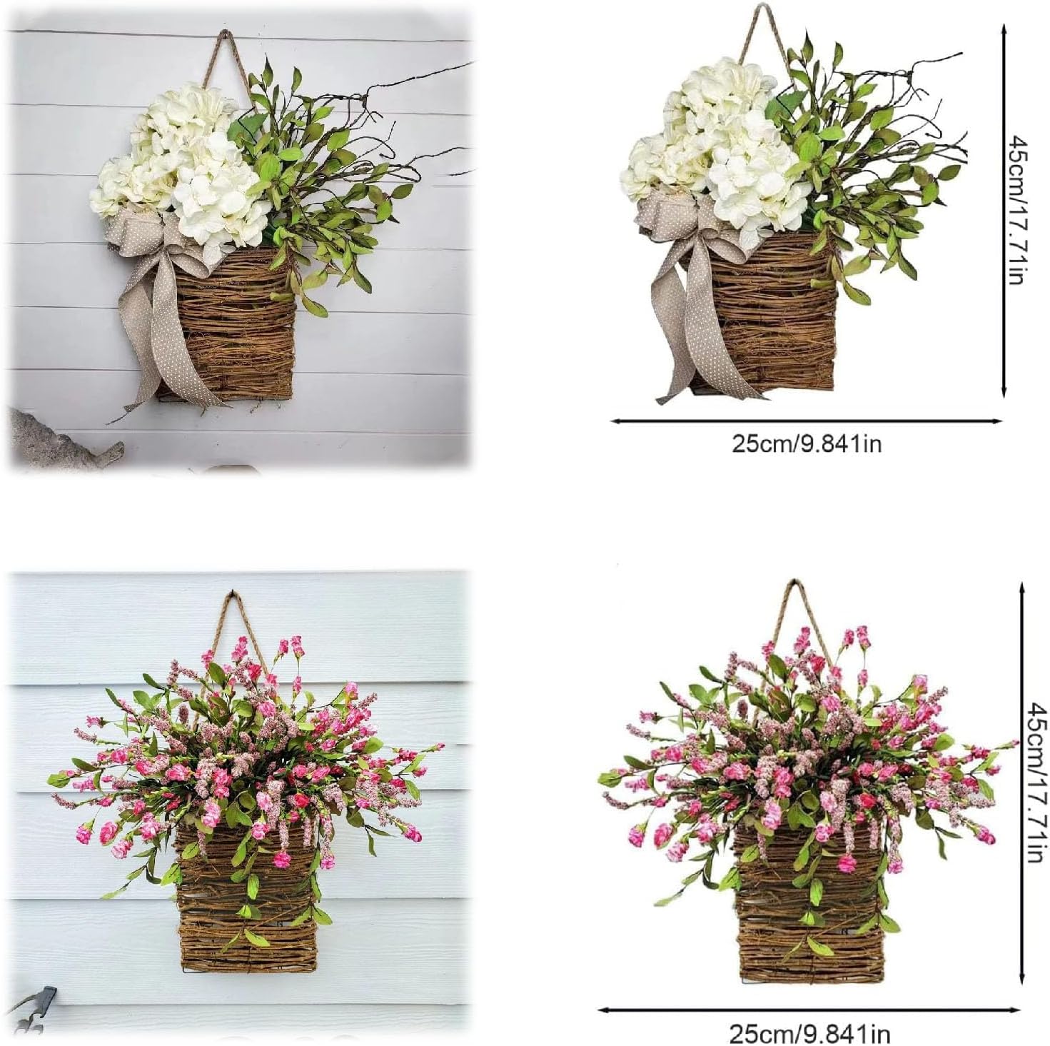 Cream Hydrangea Door Wreath Basket Hanger 1
