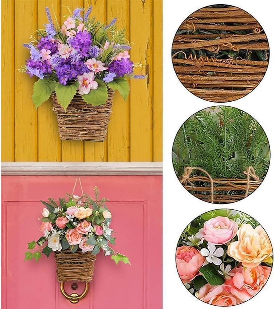 Hydrangea Door Wreath Basket Spring Wildflower Decor for Front Door Wall and Farmhouse Yellow