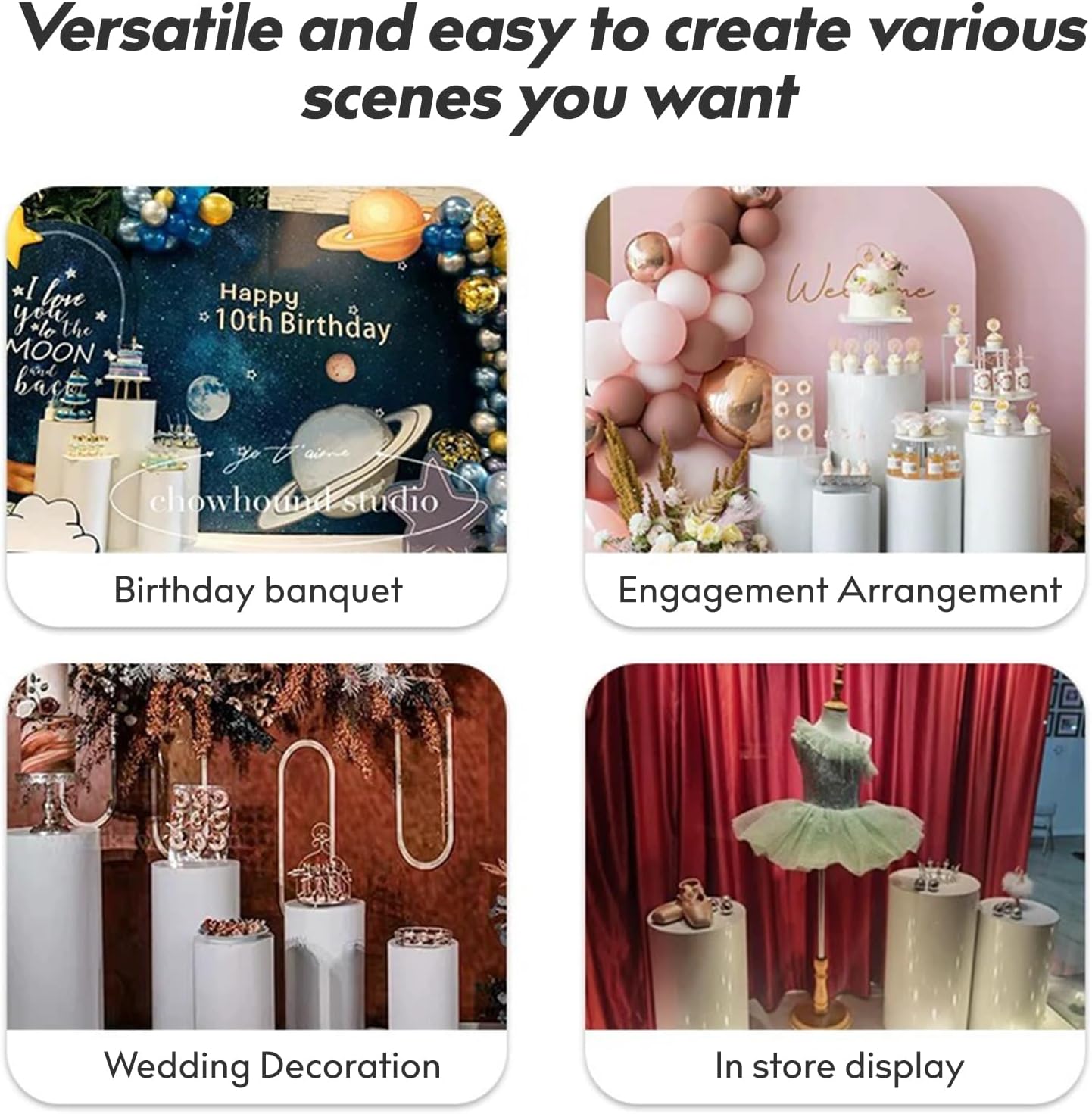 White Cylinder Pedestal Stands 5Pcs for Parties