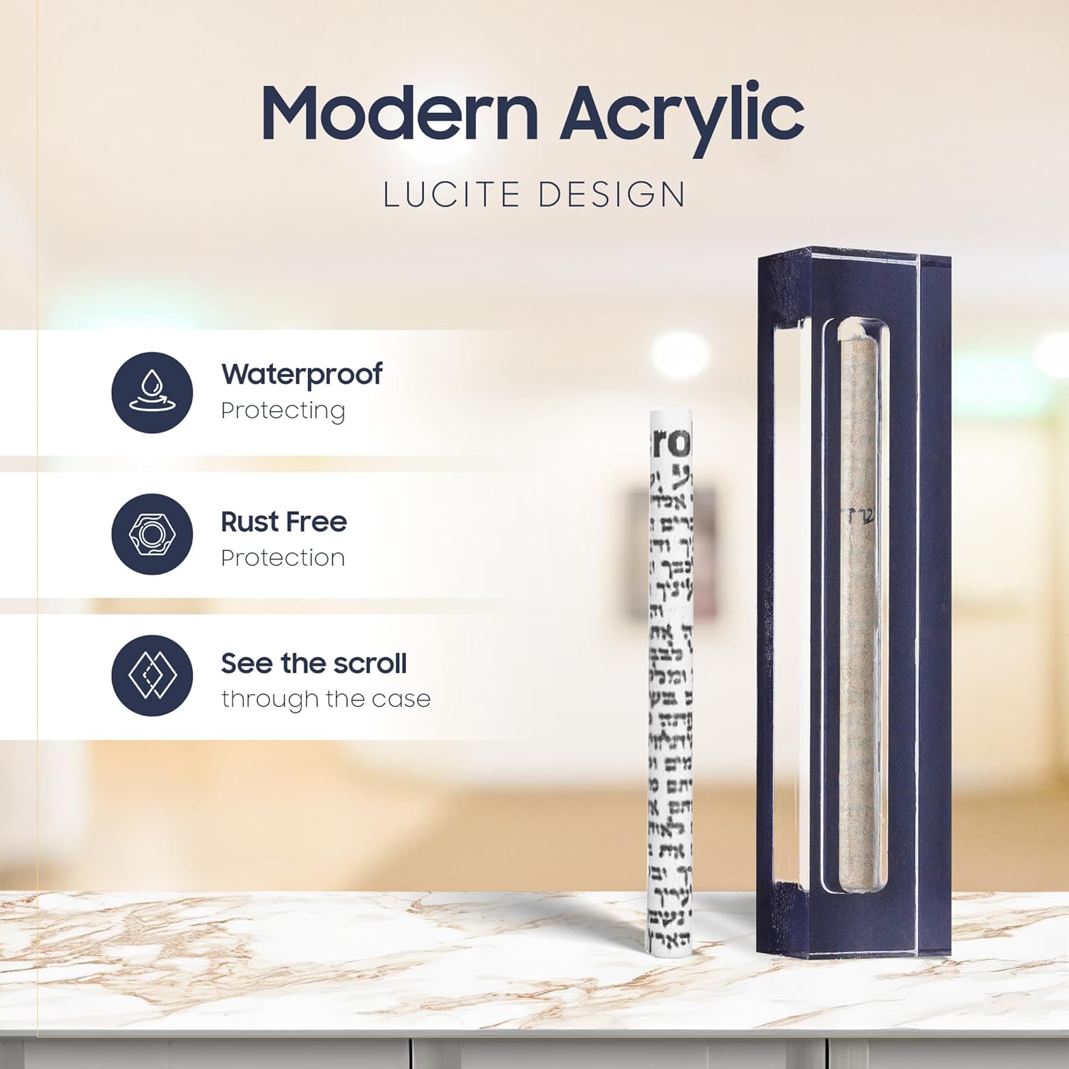 AS Mezuzah Case Modern Acrylic Design 6 Inches Navy