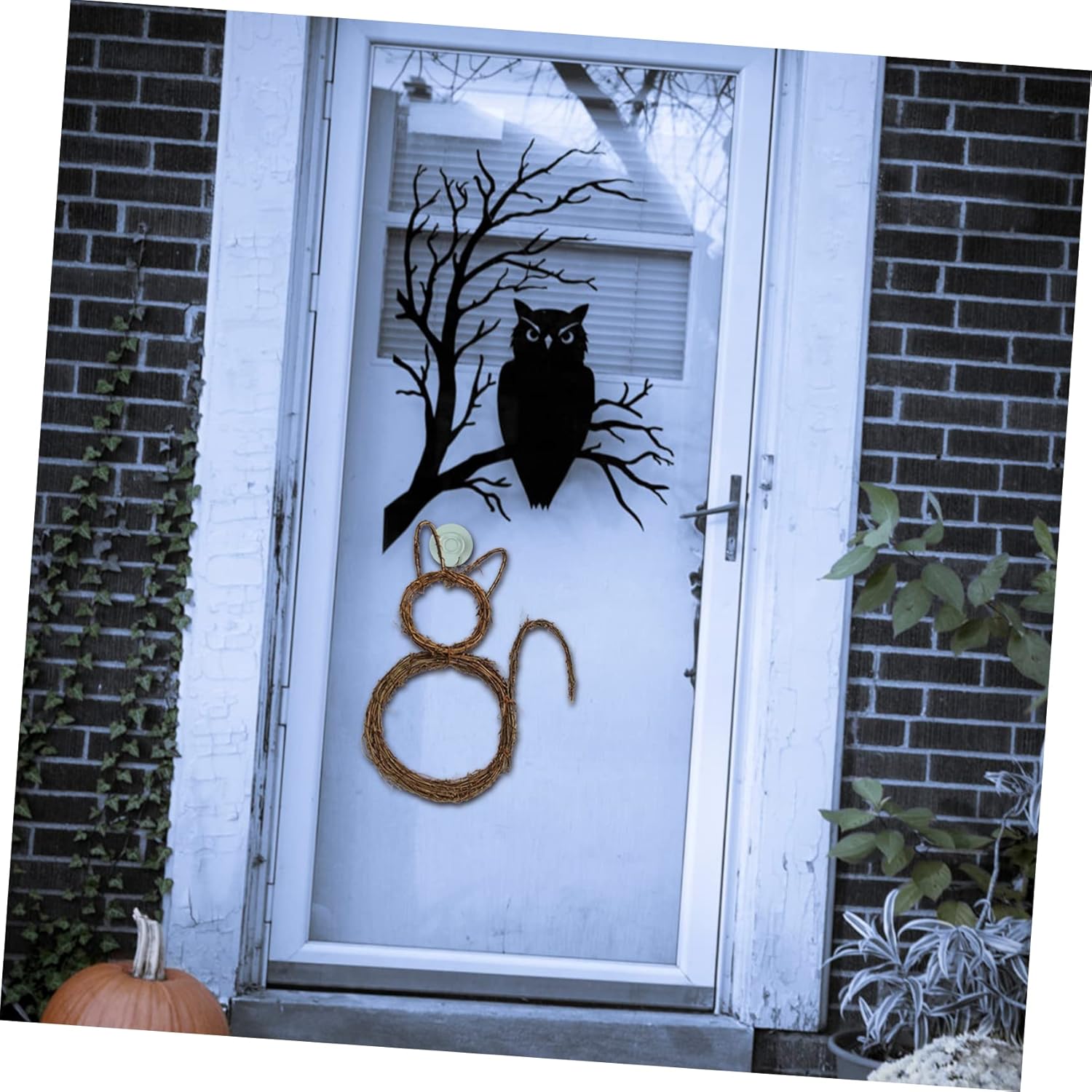 VALICLUD Cat Shape Rattan Wreath Halloween Door Decor Accent