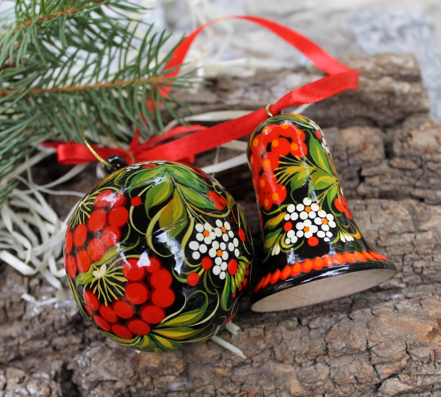 Hand Painted Wooden Christmas Bell Ornament 7cm