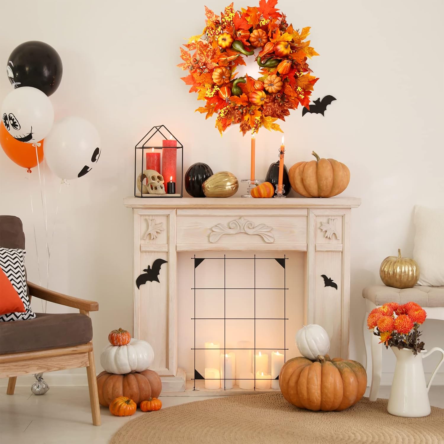 24 Inch Fall Wreath with Pumpkins Berries Maple Leaves