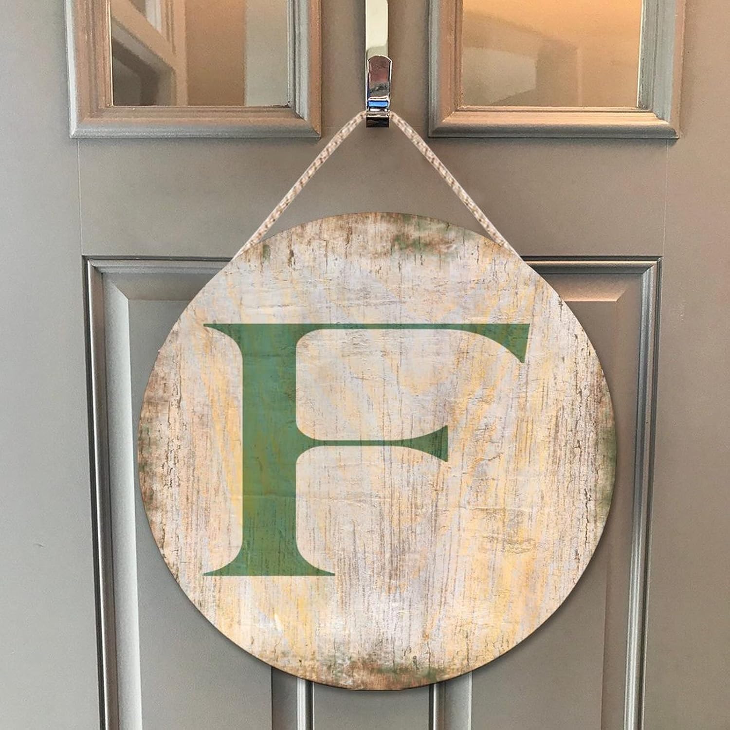 Farmhouse Front Door Hanger Vintage Distressed Wood Sign 10x10in