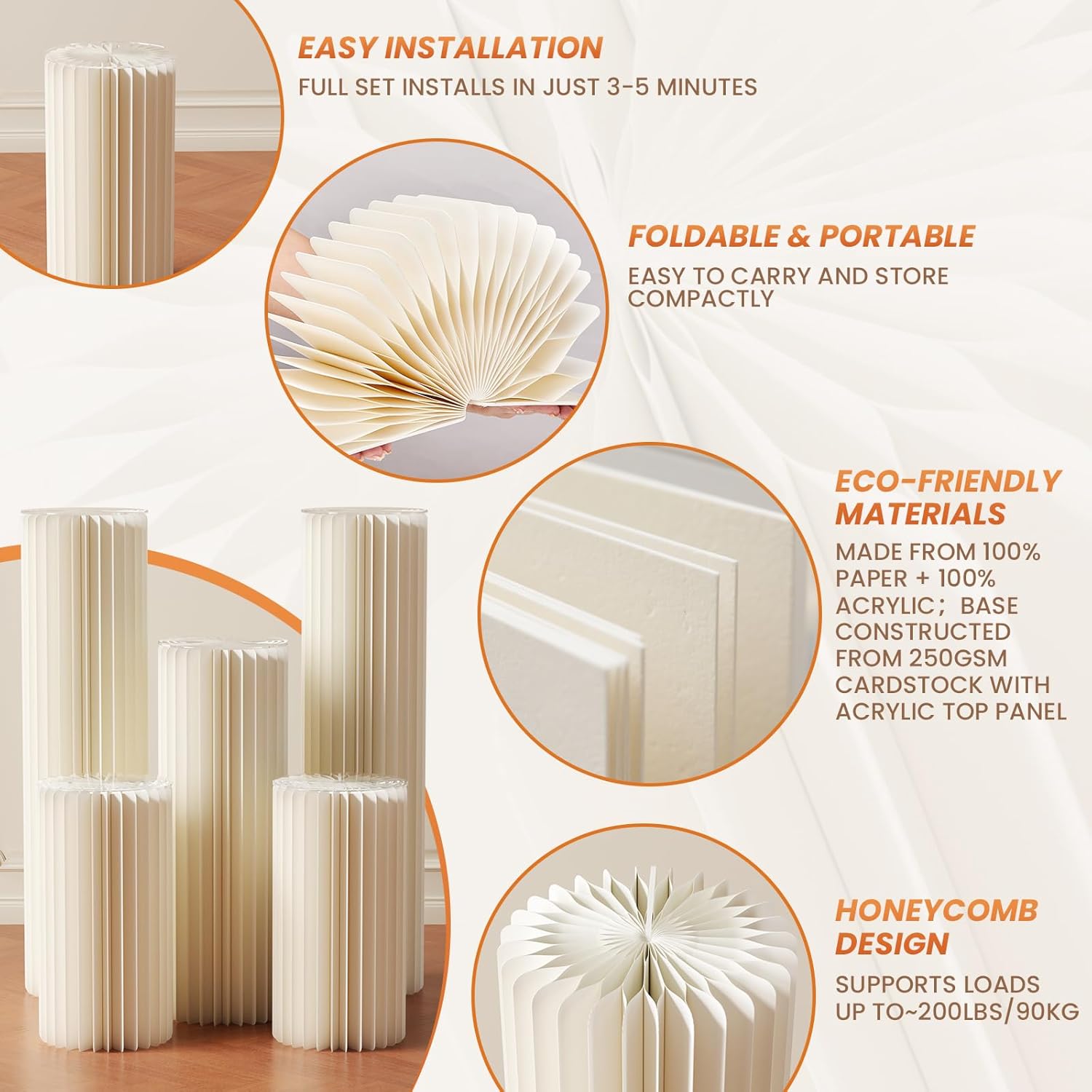 HeiMma 5 Pack White Cylinder Pedestal Stands for Party Displays