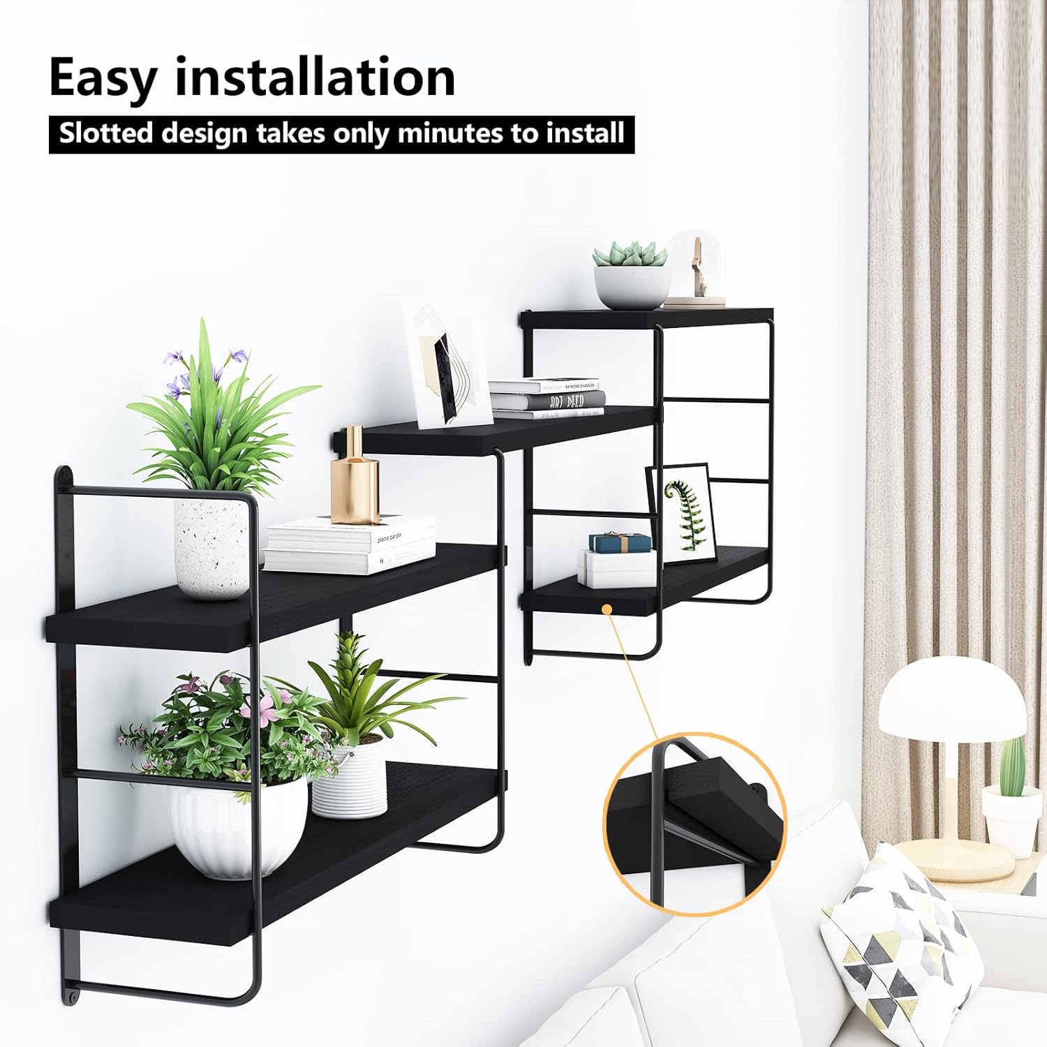MXCSE Floating Shelves 5pcs Black Wall Mount