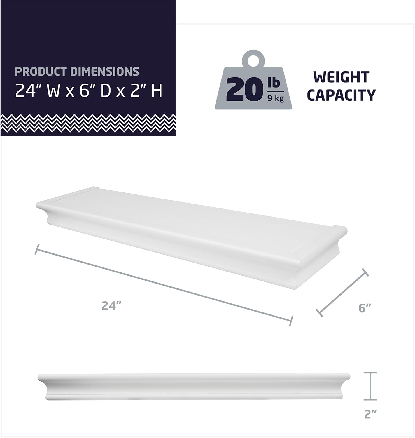 HIGH MIGHTY 24 Inch Floating Shelf 20 lbs