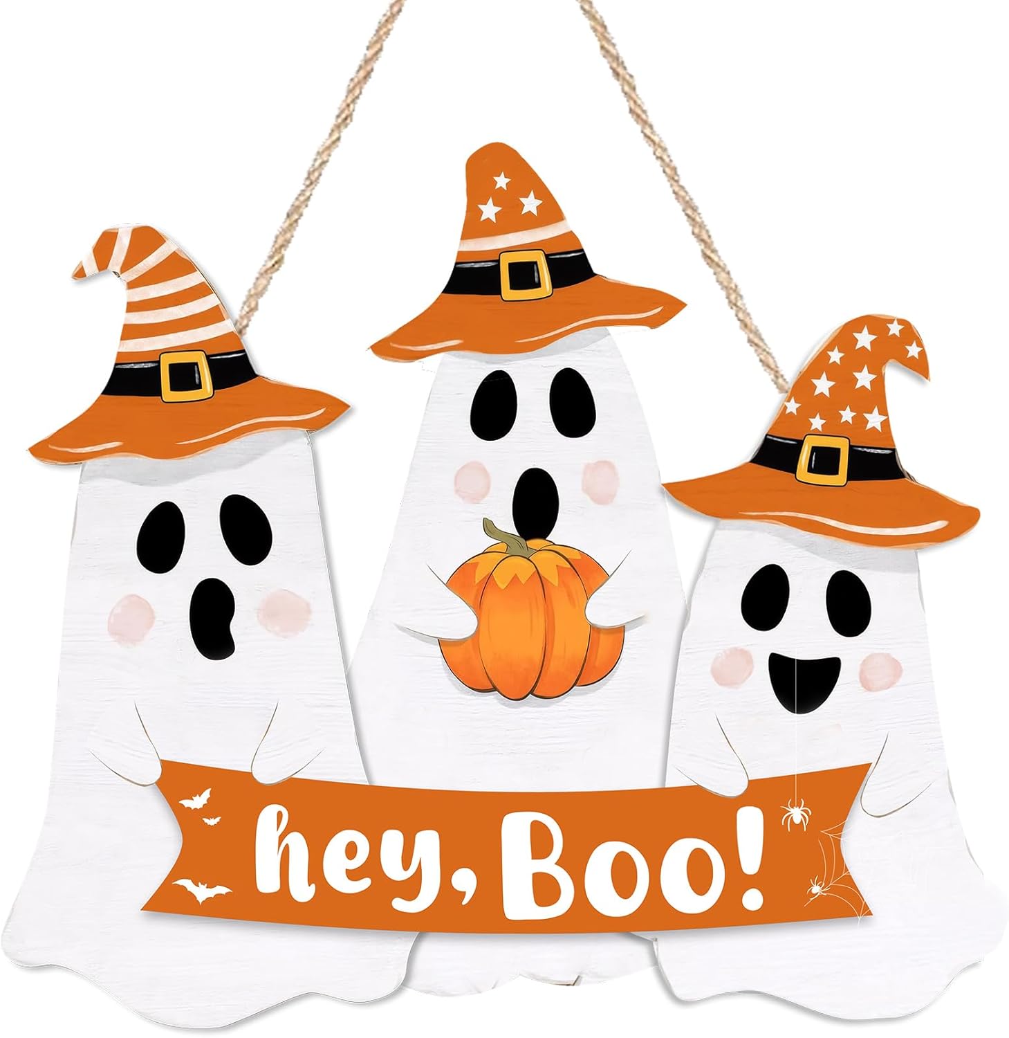 Halloween Ghost Door Sign Wooden Welcome Wreath