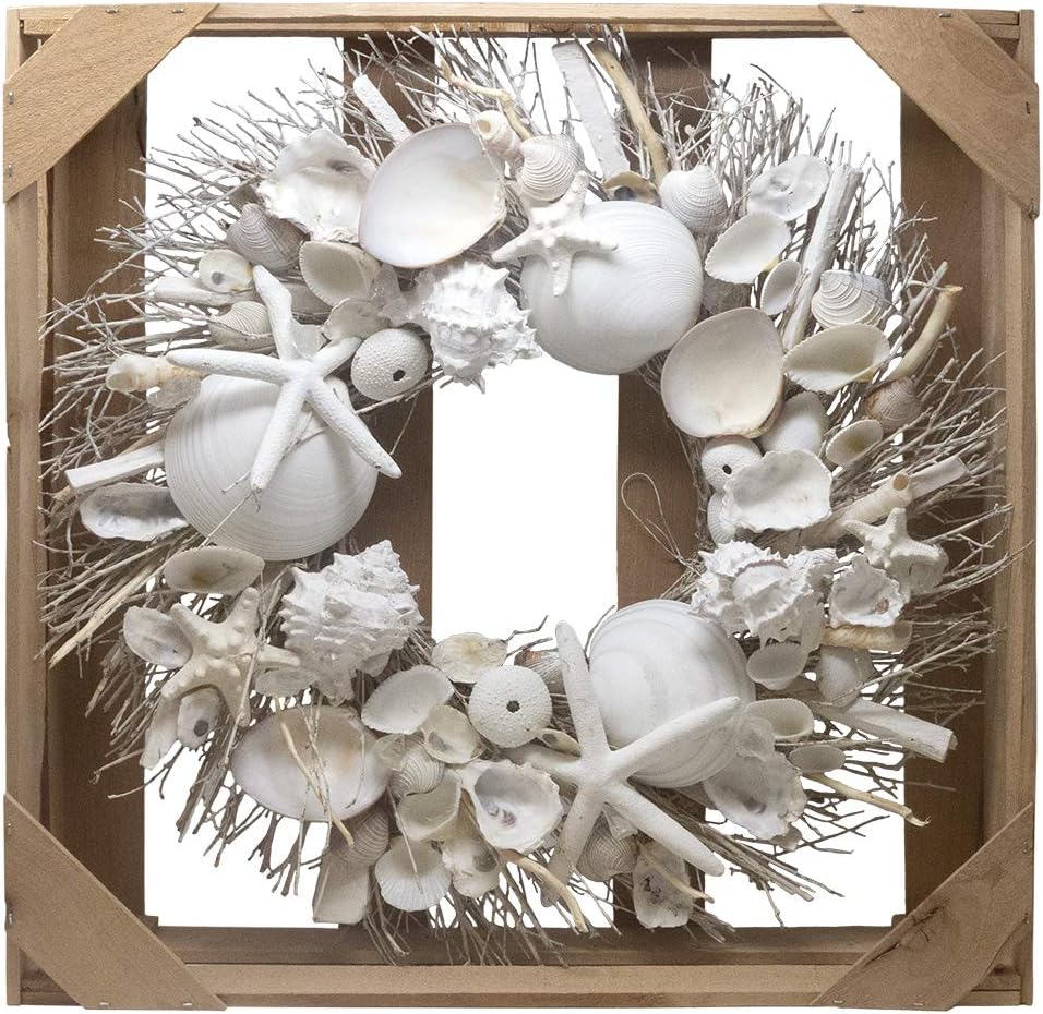 ANDALUCA Summer Seashell Starfish Wreath 20 Inches White
