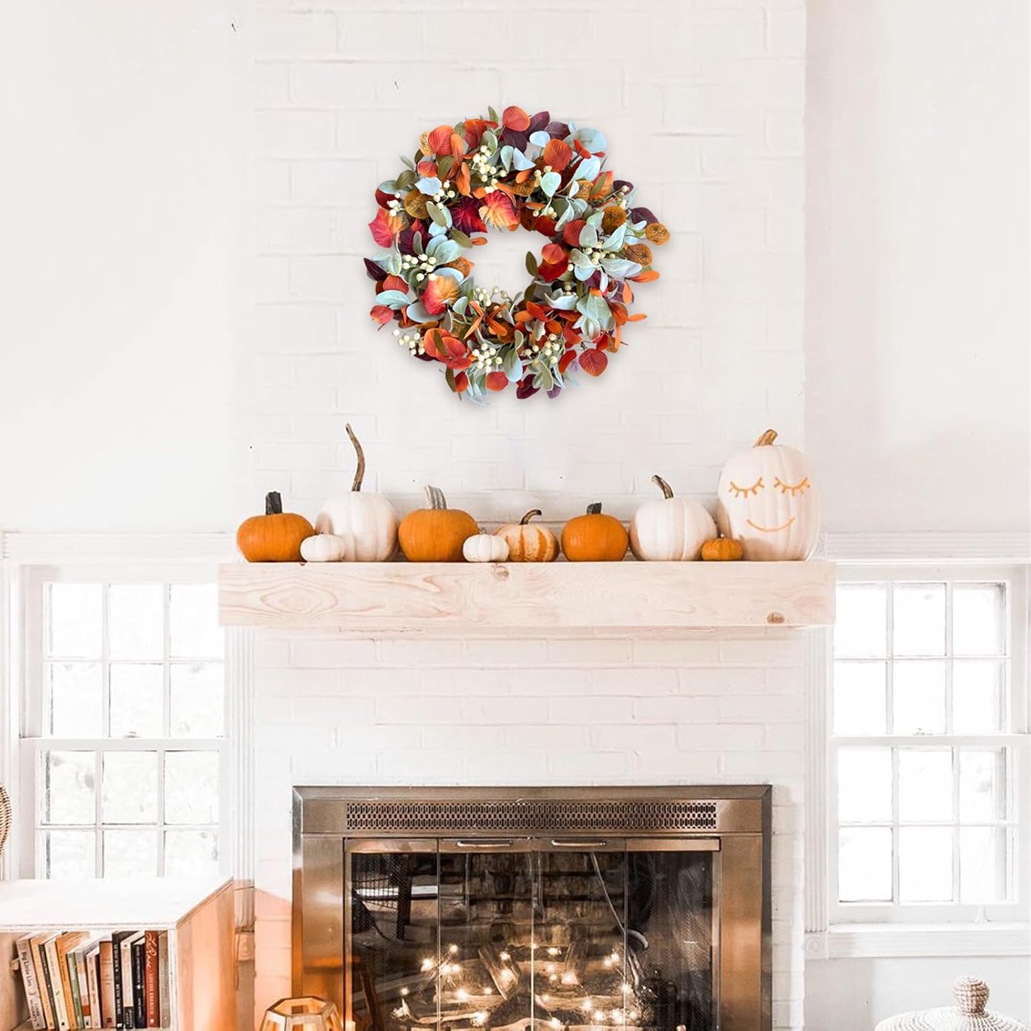 22 Inch Fall Front Door Wreath with Eucalyptus and Berries