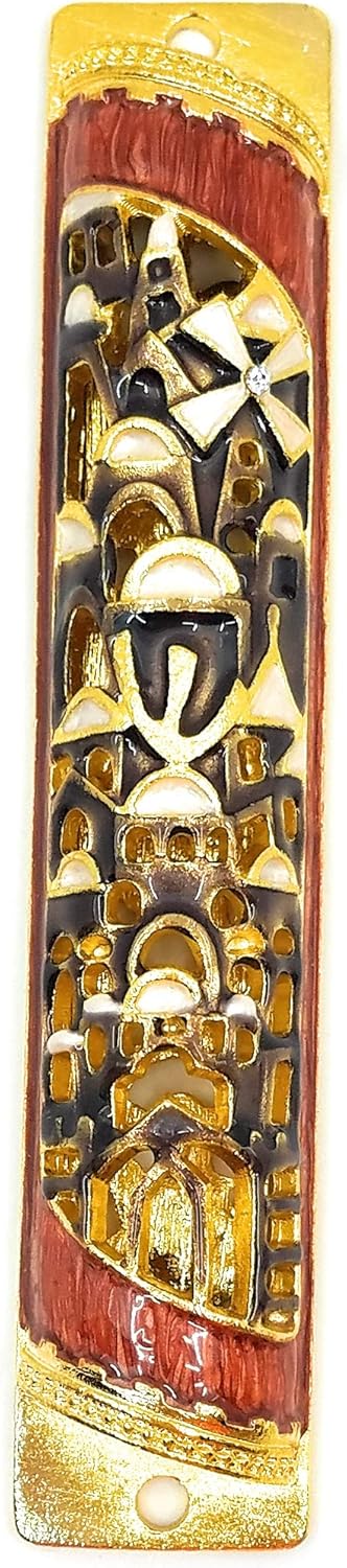 Ayuni Gifts of the World 5 Inch Enamel Painted Mezuzah Case with Crystals