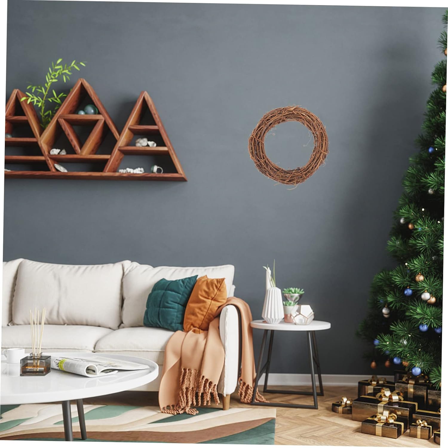 Sosoport 5Pcs Rattan Wreath Rings for Christmas and Holiday Decor