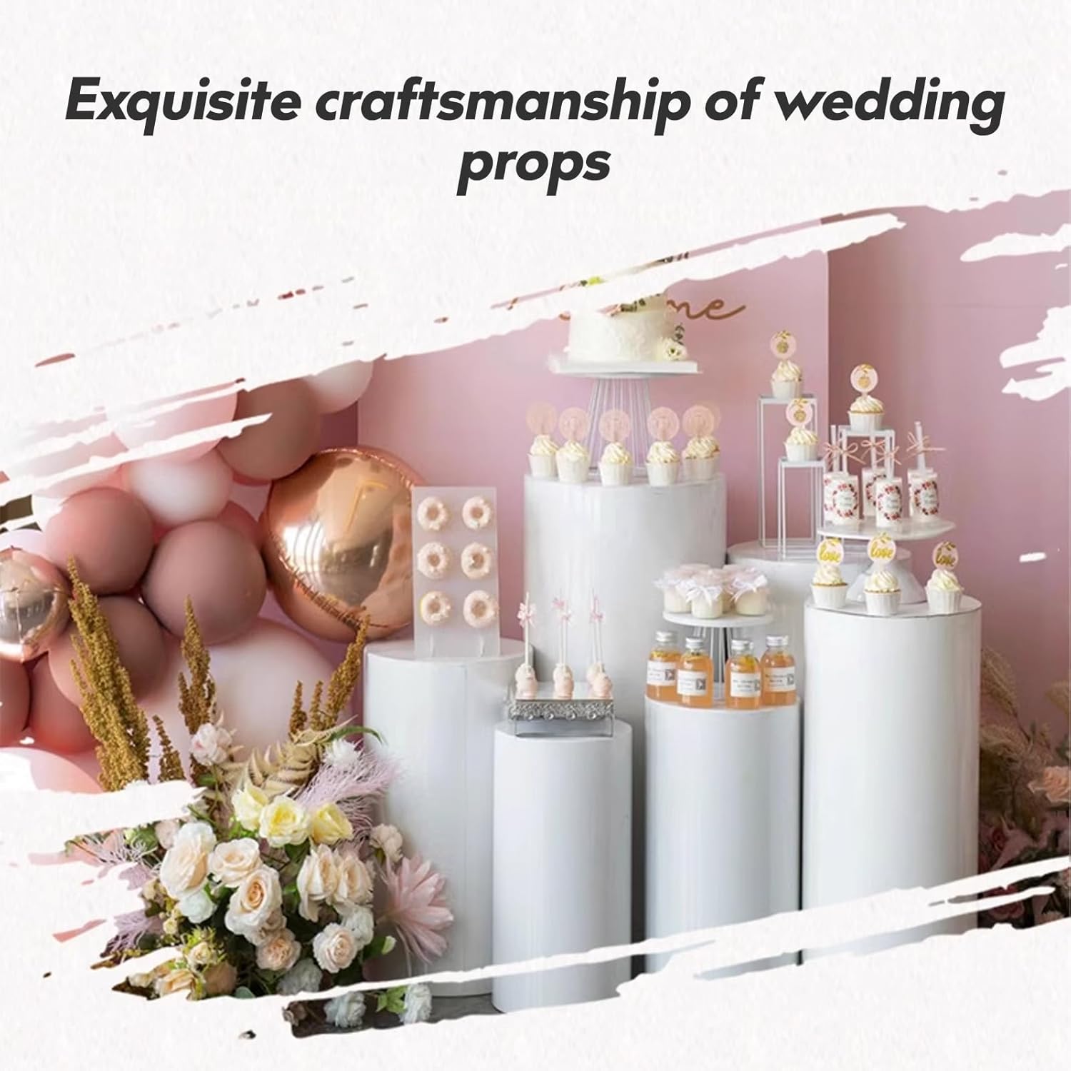 White Cylinder Pedestal Stands 5Pcs for Parties