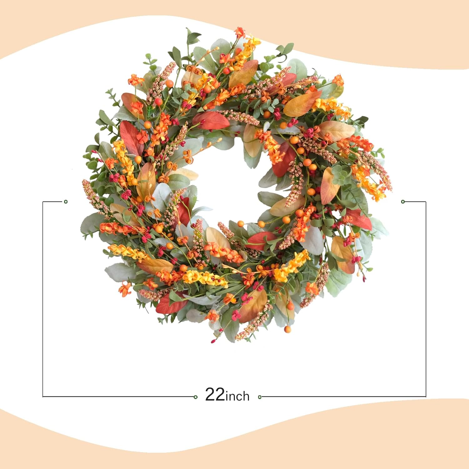 TEMPUS 22 Inch Artificial Fall Wreath for Front Door