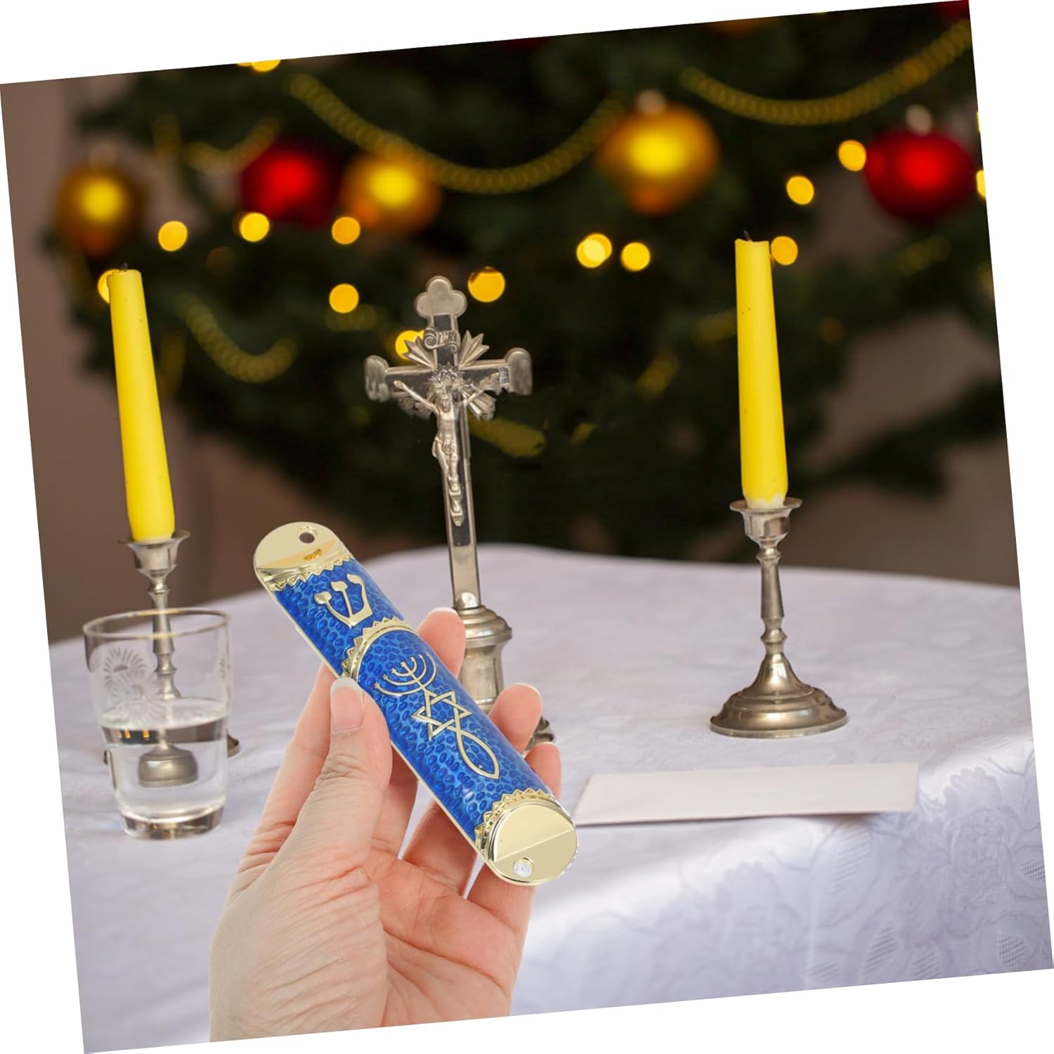 Cabilock Metal Mezuzah with Scroll Antique Zinc Alloy Religious Decoration for Jewish Home Decor