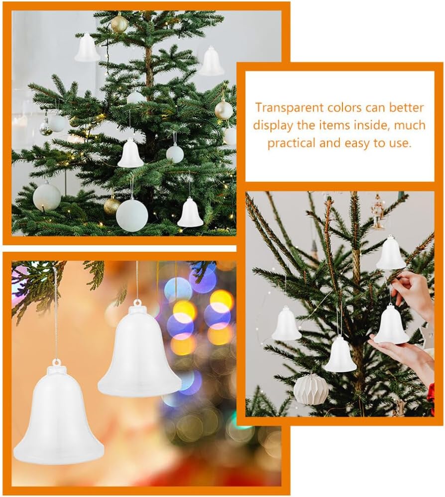 12pcs Clear Fillable Bell Ornaments for Christmas Tree Decorations and Holiday Parties