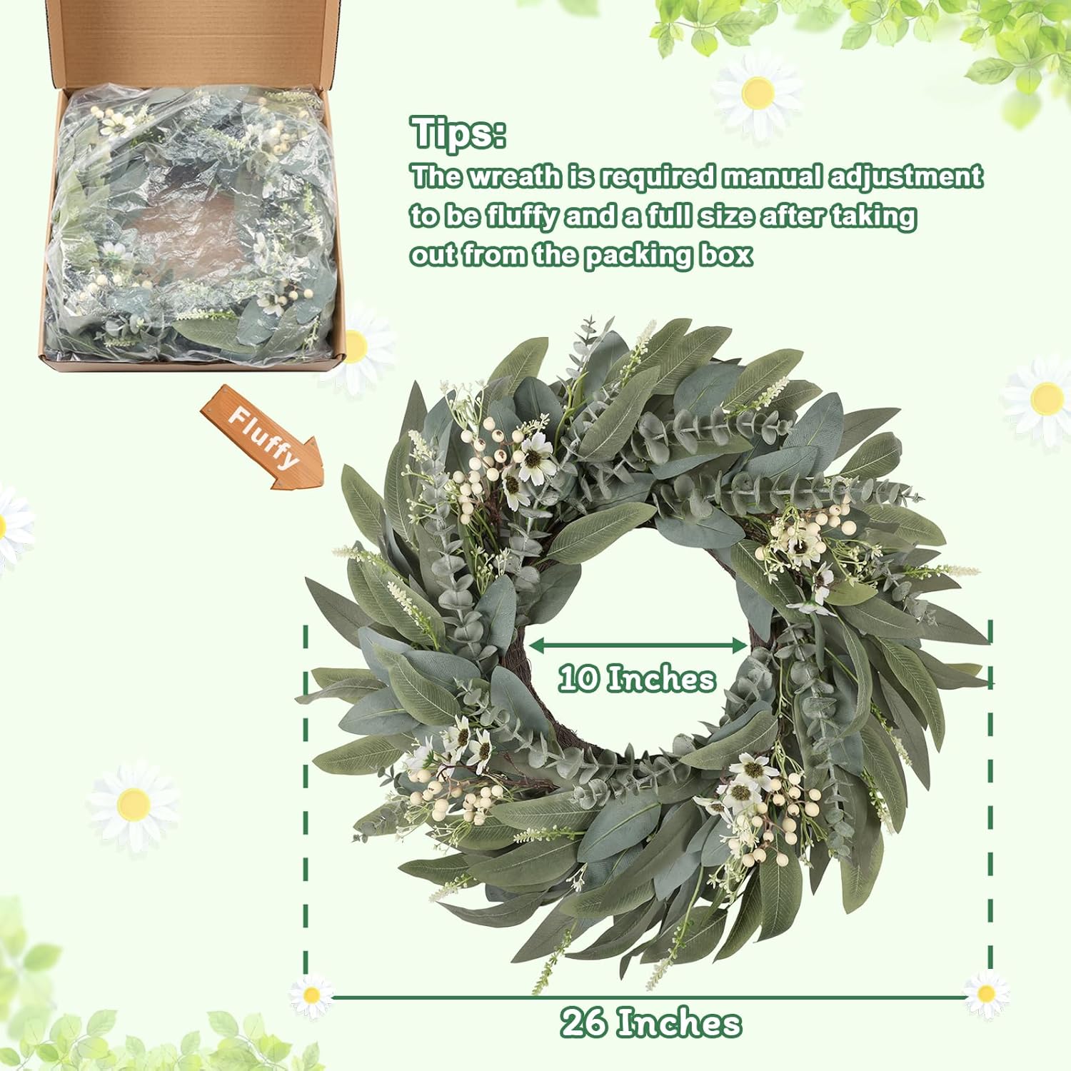 26 Inches Large Eucalyptus Spring Wreath for Front Door Decor