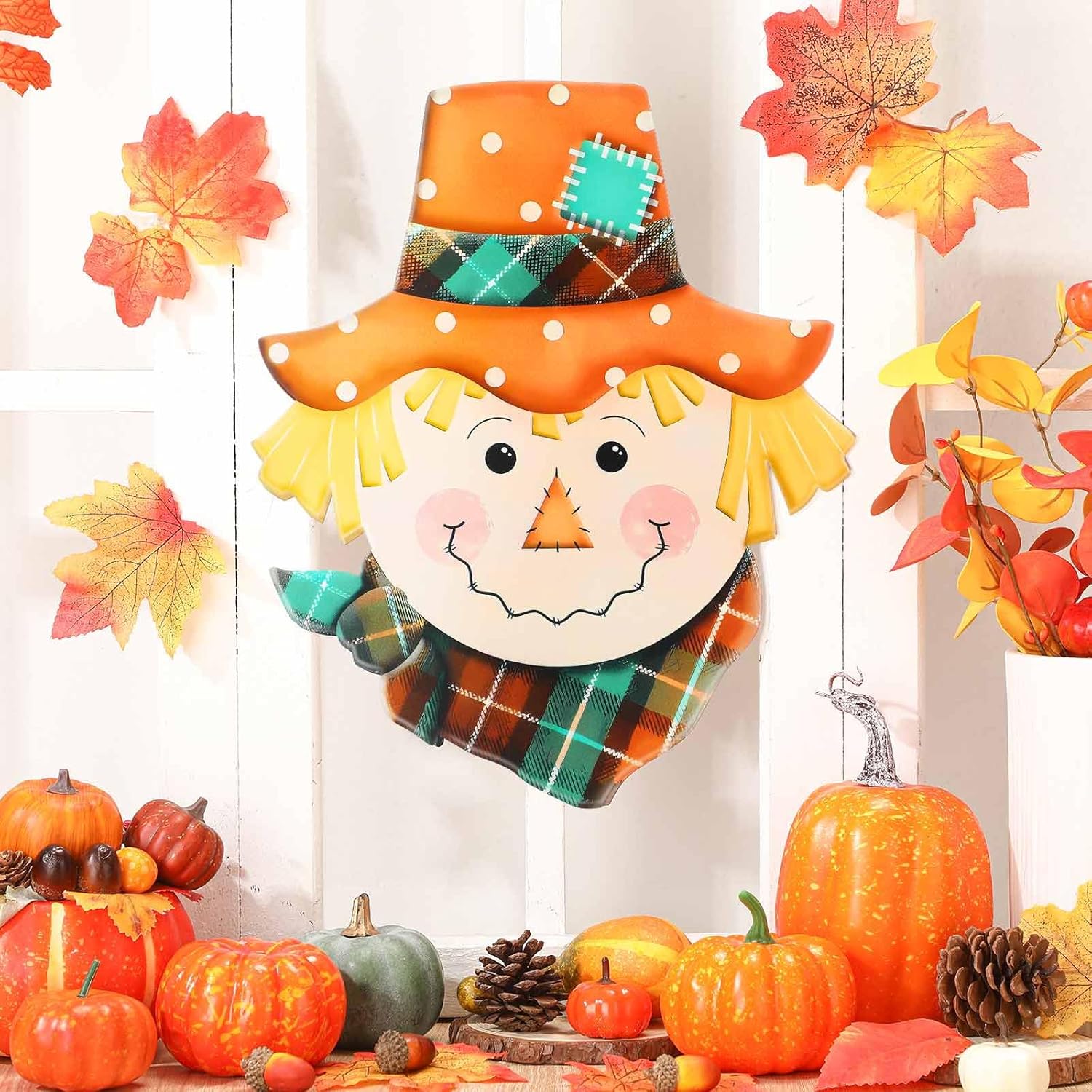 Metal Fall Door Scarecrow Head Welcome Sign