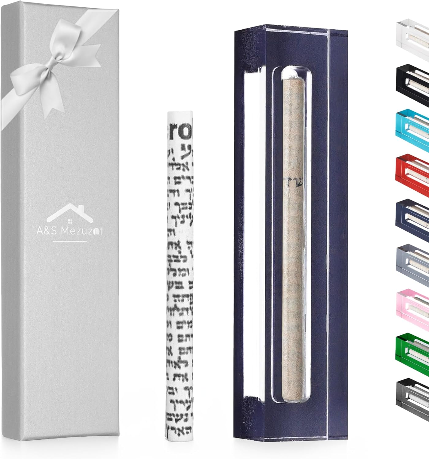 AS Mezuzah Case Modern Acrylic Design 6 Inches Navy