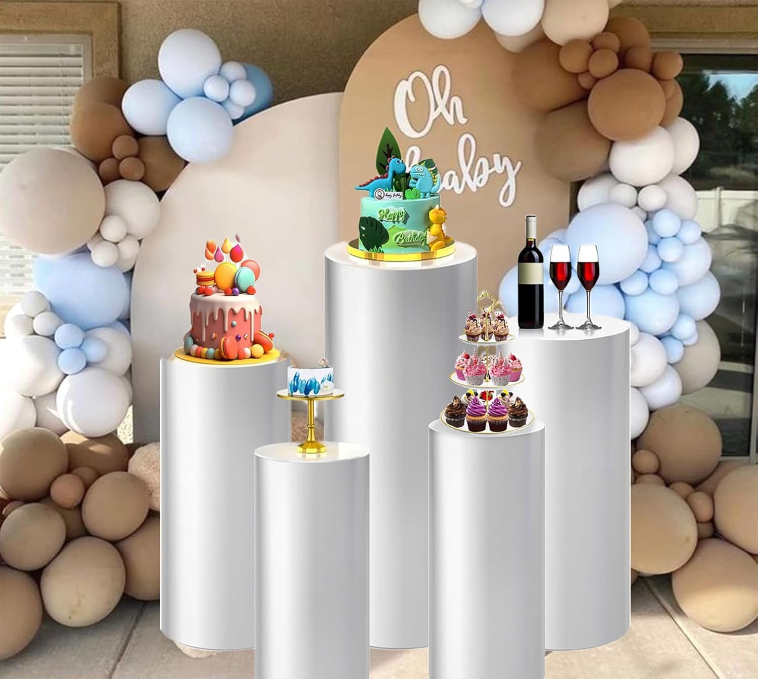 White Cylinder Display Stand - 5PCS for Parties and Events