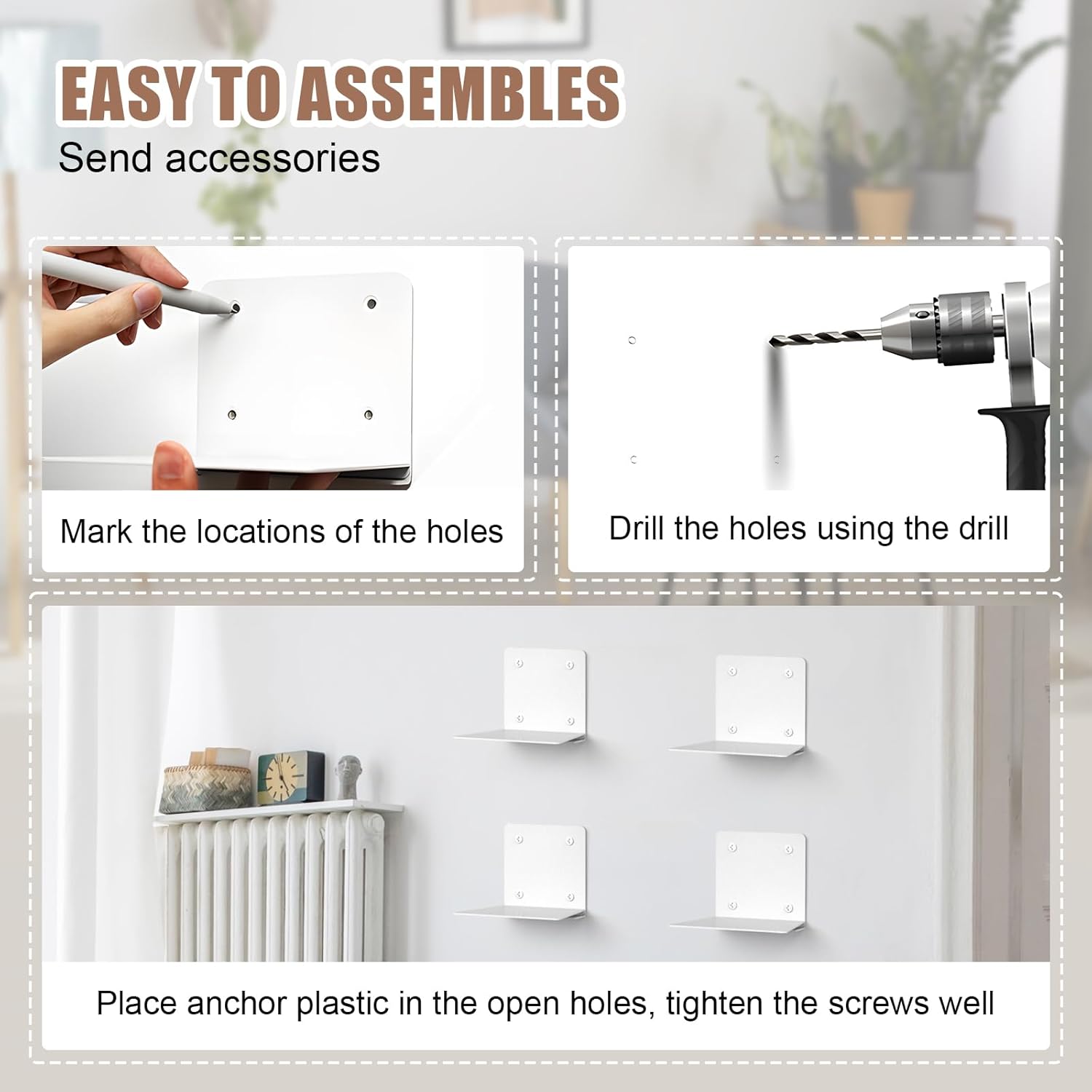 Eapele Invisible Floating Bookshelf 4PCS White