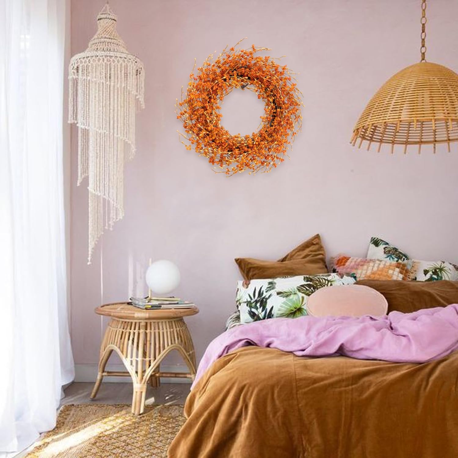 Idyllic 18 Inch Orange Berries Leaves Wreath for Front Door