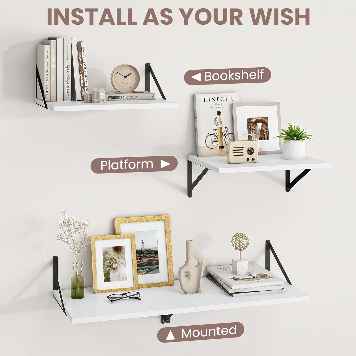Deep Floating Shelves for Wall Set of 2