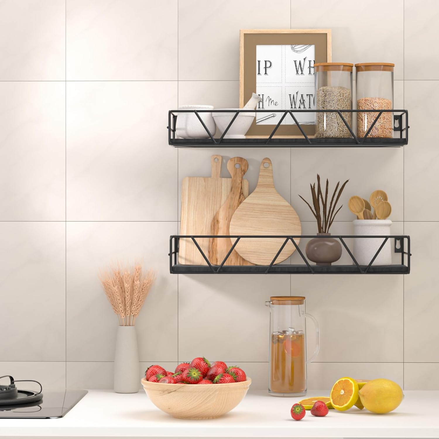 Set of 3 Floating Shelves Black Modern Wall Mount