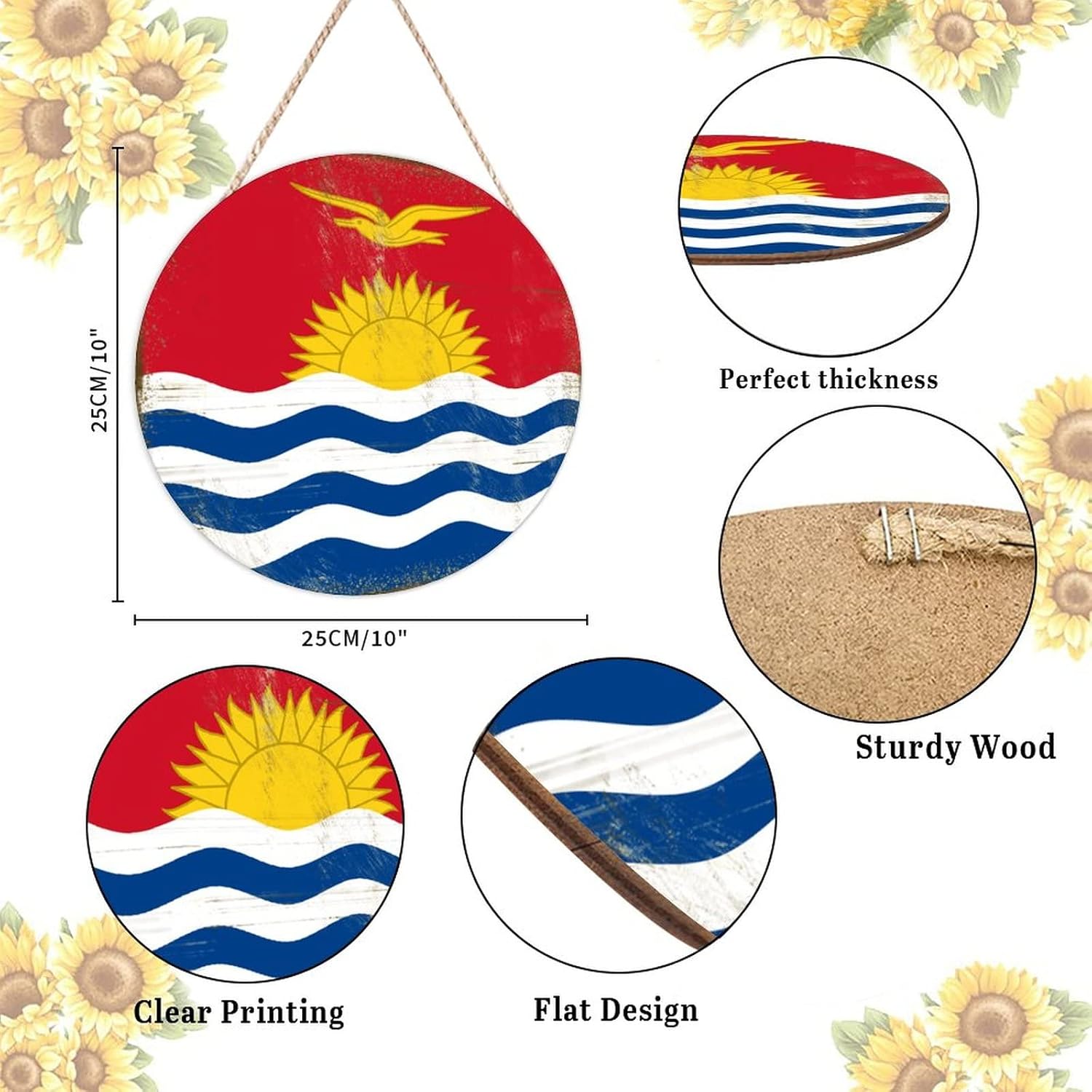 Farmhouse Door Hanger Kiribati Flag Wood Sign Home Decor