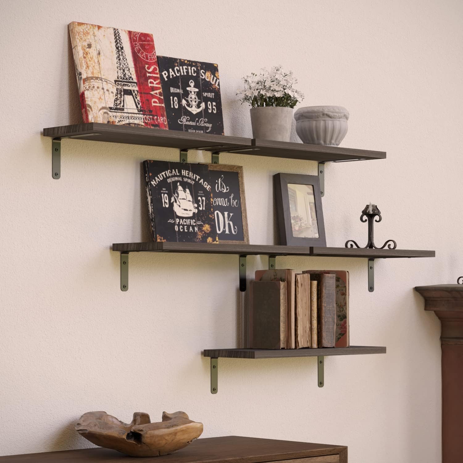 RICHER HOUSE Floating Shelves Set of 5 Deep Brown