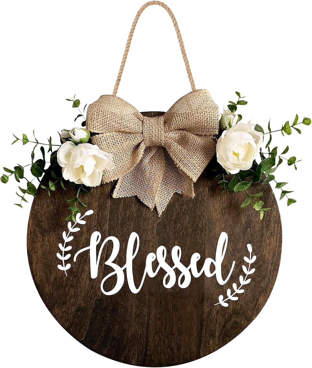Blessed Farmhouse Welcome Sign Round Wood Door Decor