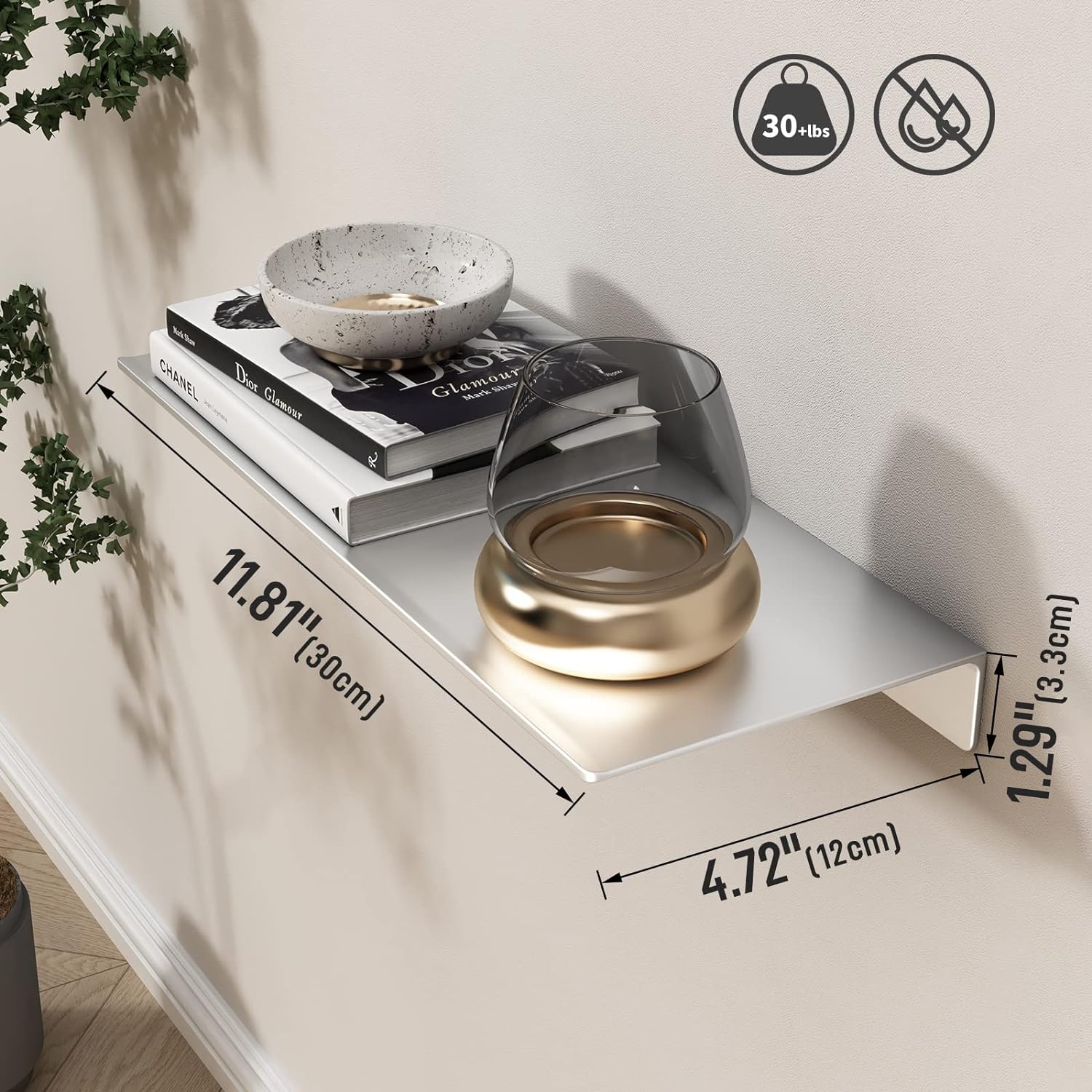 Danpoo Matte Silver Floating Metal Shelf for Wall Storage