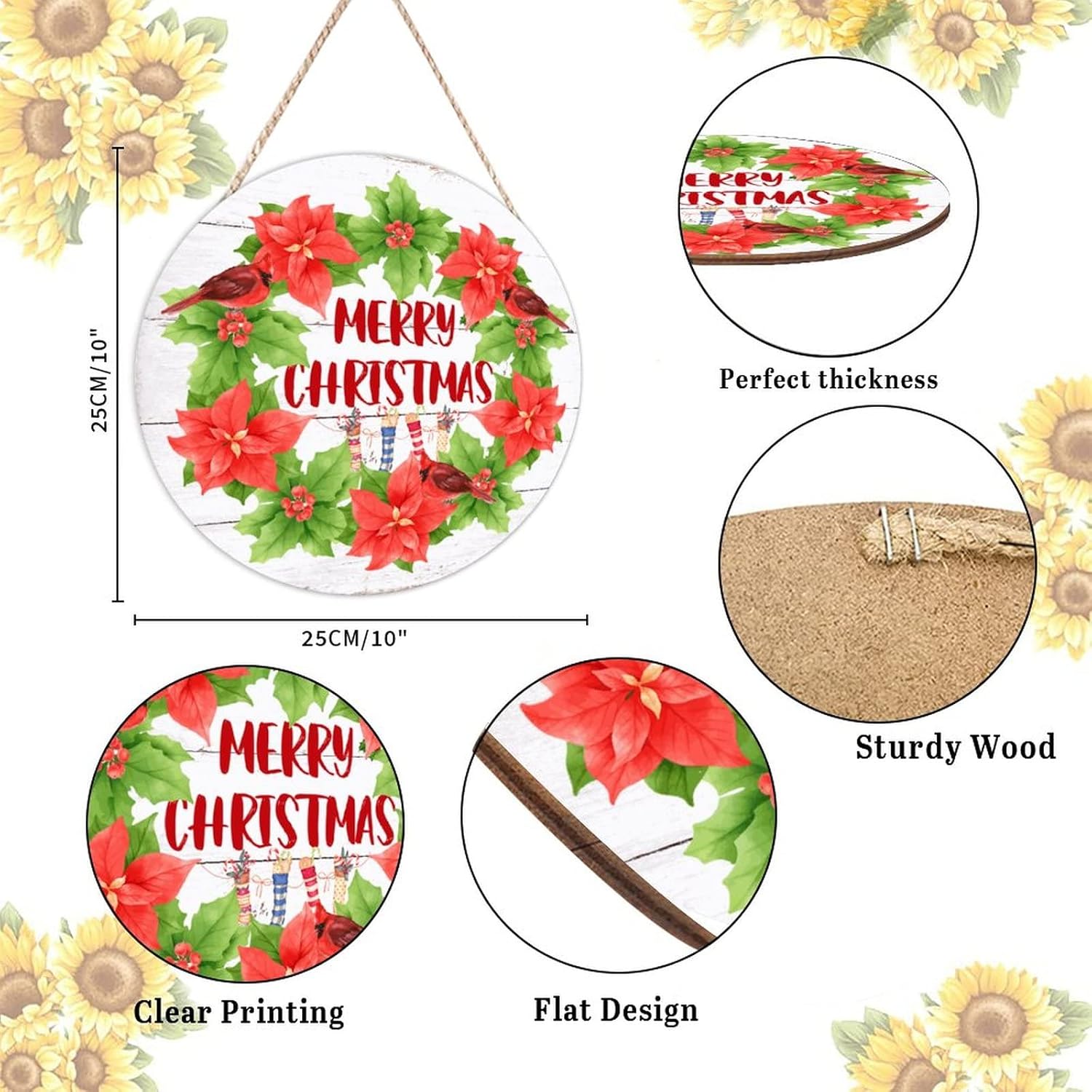 Red Birds on Holly Wreath Christmas Wood Door Hanger