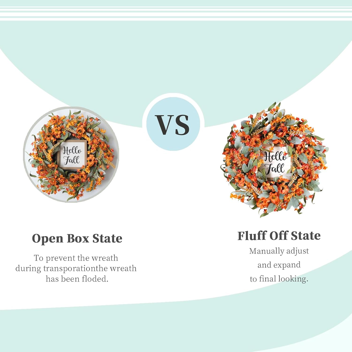 Bibelot Fall Wreaths 22 Inch Lambs Ears Leaves Yellow Flowers Hello Fall Sign Front Door Porch Farmhouse Decor