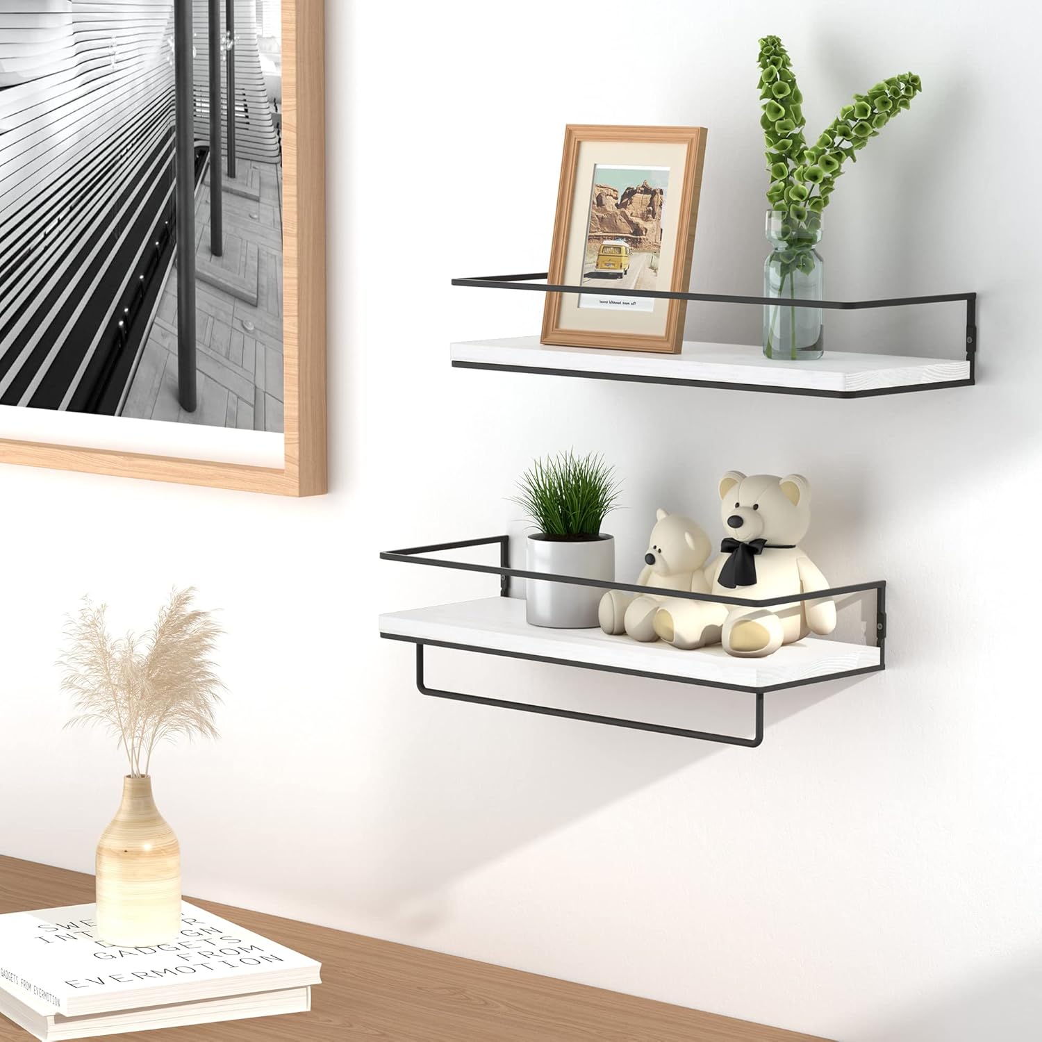 ZGO Floating Shelves Wall Set of 2 with Towel Rack