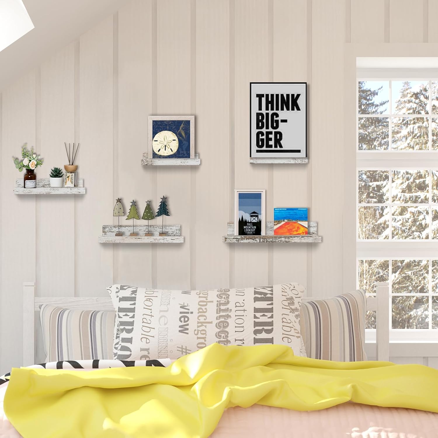 Walasis Rustic White Wall Mounted Floating Shelves