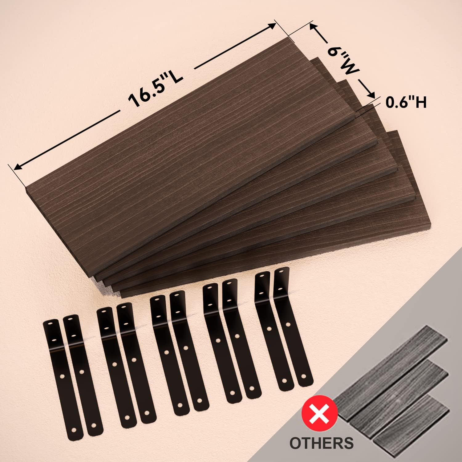 RICHER HOUSE Floating Shelves Set of 5 Deep Brown