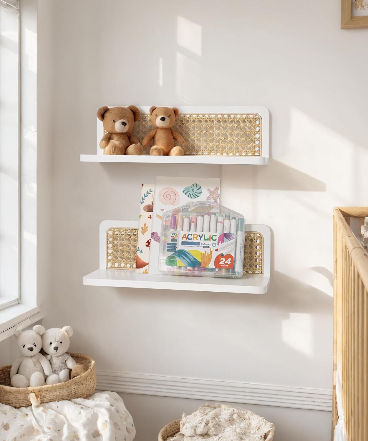 Mazjoaru Rattan Wall Shelf Set of 2 Handmade Floating Shelves for Living Room and Bedroom