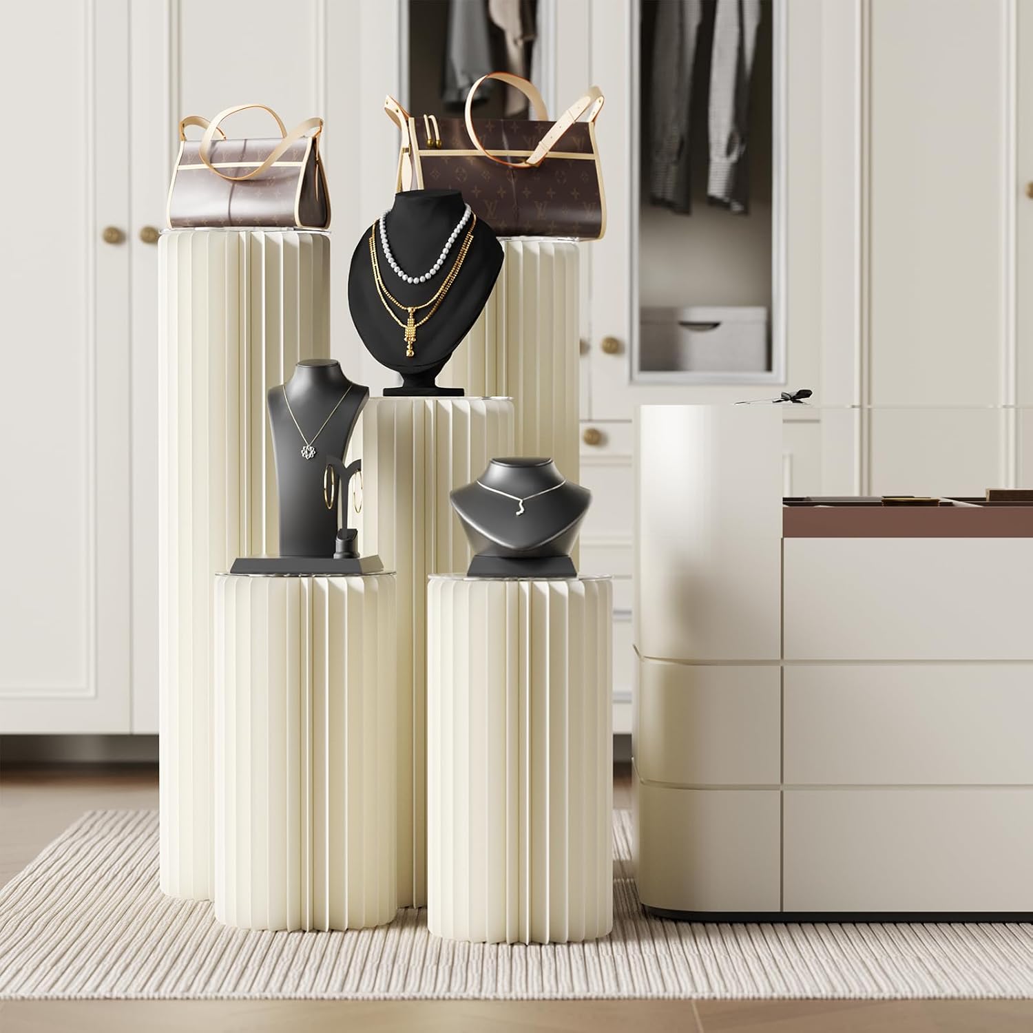 HeiMma 5 Pack White Cylinder Pedestal Stands for Party Displays