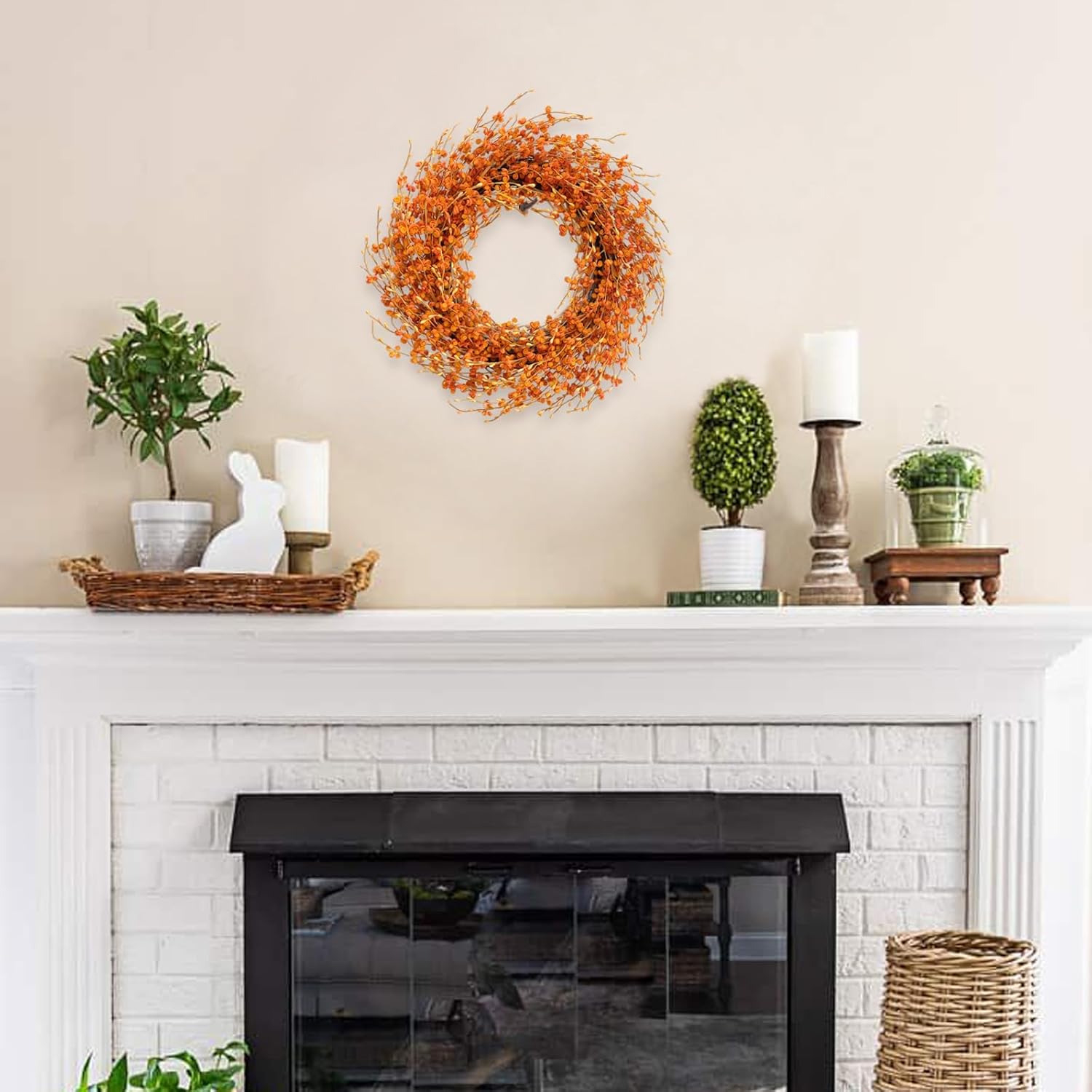 Idyllic 18 Inch Orange Berries Leaves Wreath for Front Door