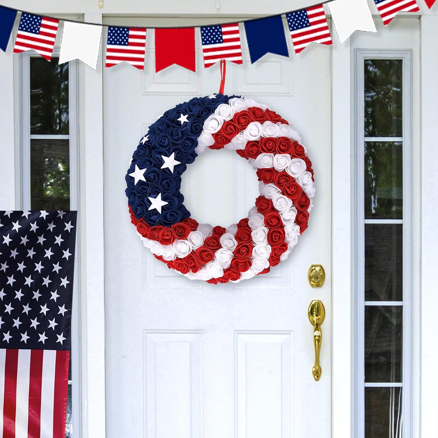 18 Inch Patriotic Roses Wreath for 4th of July 1