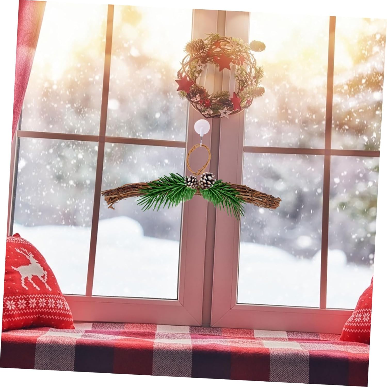 Amosfun 5pcs DIY Rattan Wreath Hanger Heart Shape Frame Front Door Garland Accessory