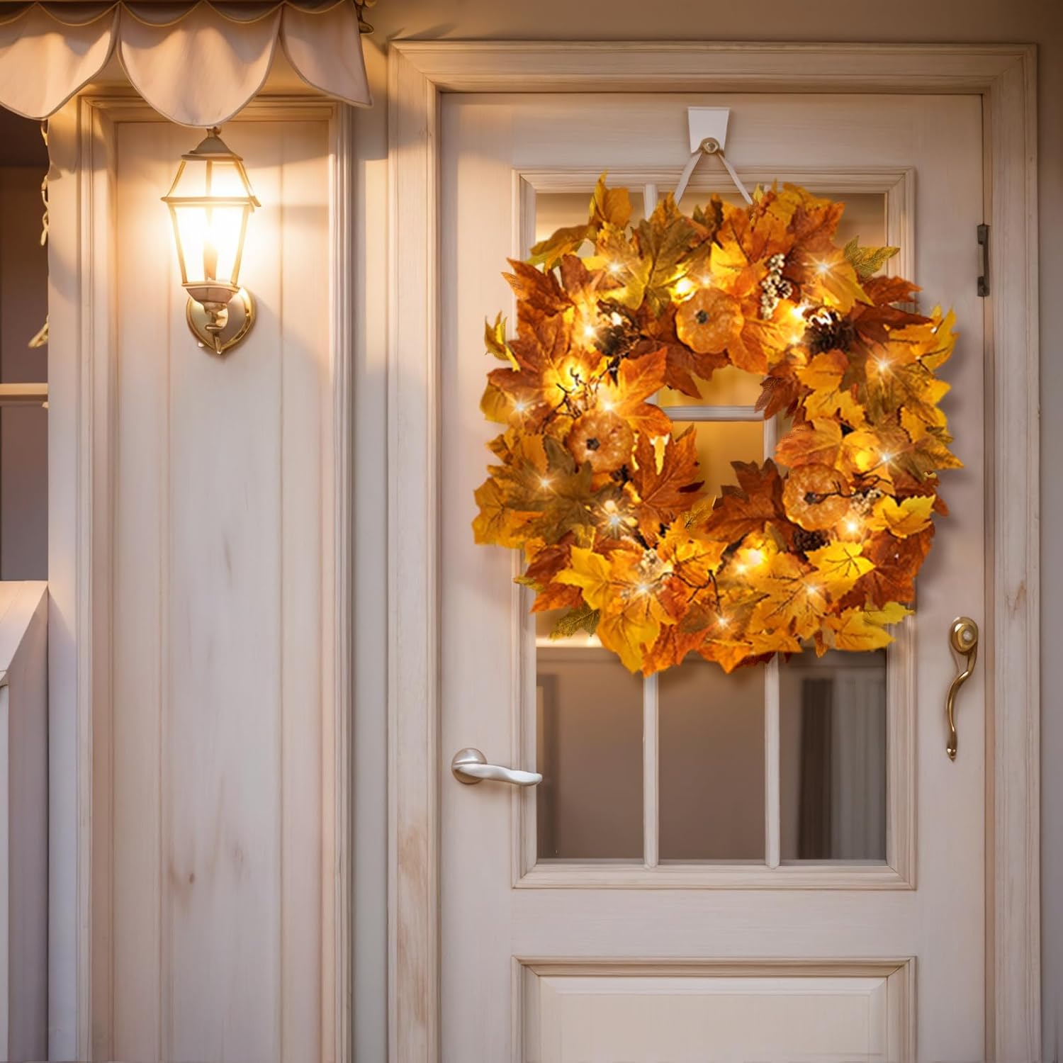 Fall Wreaths with Timer Lights for Front Door
