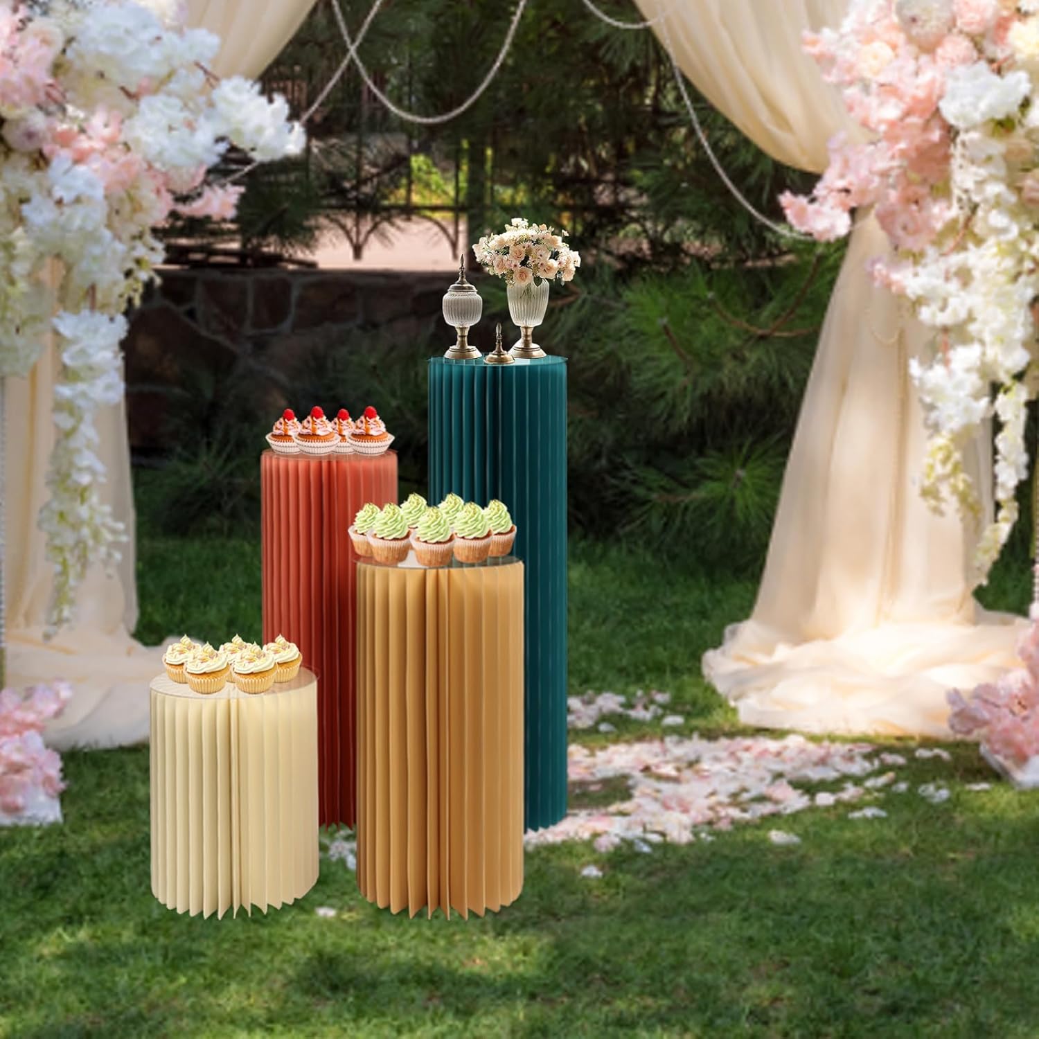 3 Pcs Foldable Accordion Cylinder Paper Display Stand for Flowers and Decor