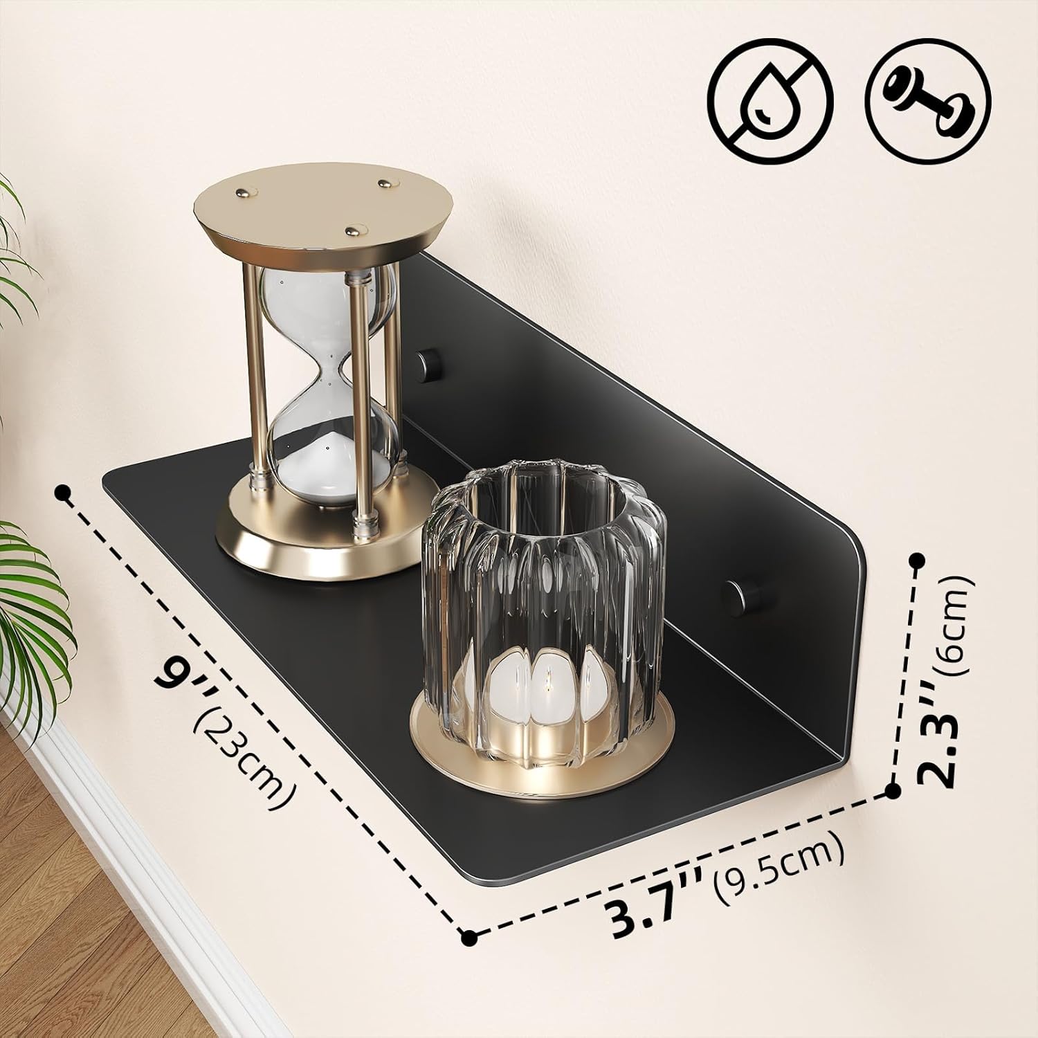 DrDJ Floating Shelves Set of 2 Black 9 Inch Metal Wall Mounted
