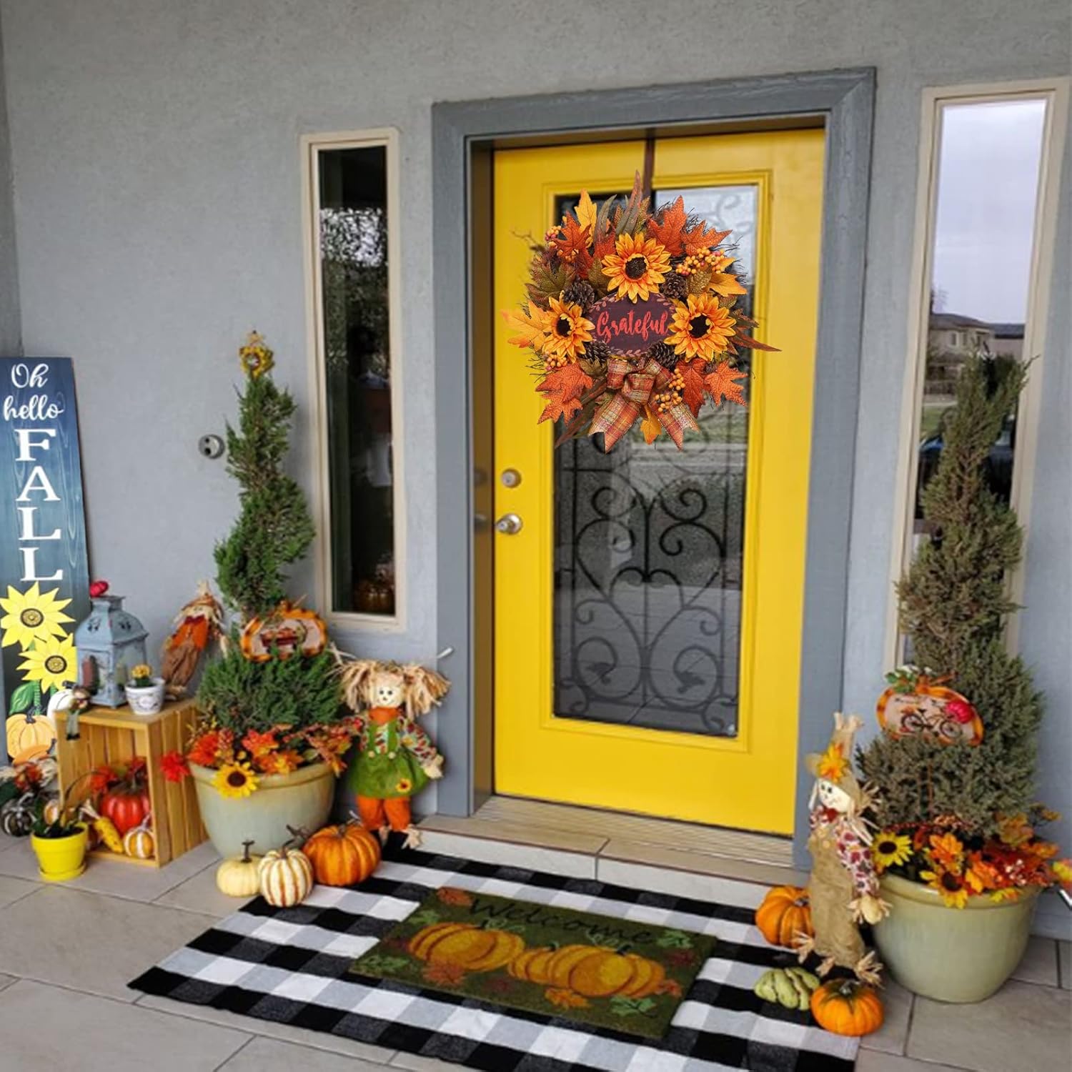 20 Inch Autumn Sunflower Front Door Wreath